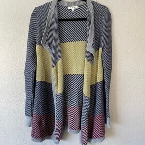 cAbi Color Block Open Front Knit Multicolor Womens Cotton Cardigan Sweater S